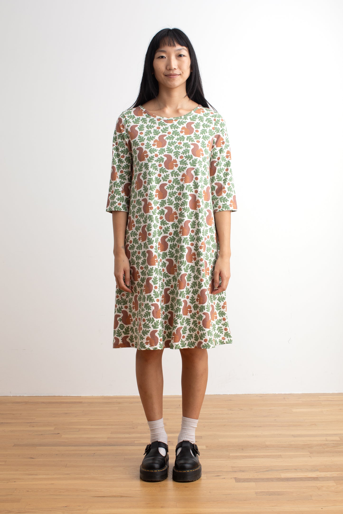 Helsinki Dress - Squirrels Forest Green