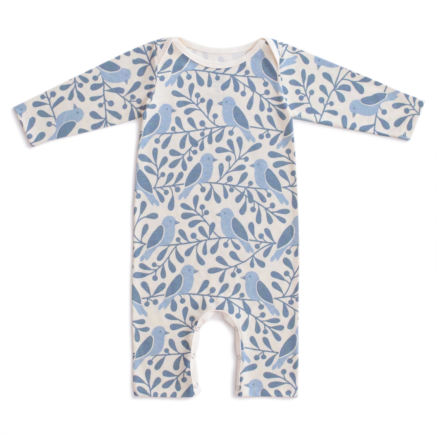 Long-Sleeve Romper - Birds & Berries Blue