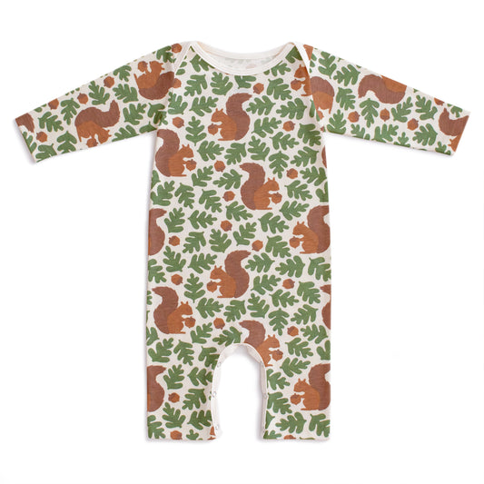 Long-Sleeve Romper - Squirrels Forest Green