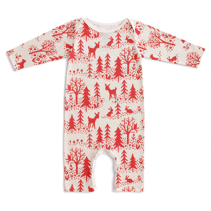 Long-Sleeve Romper - Winter Scenic Red