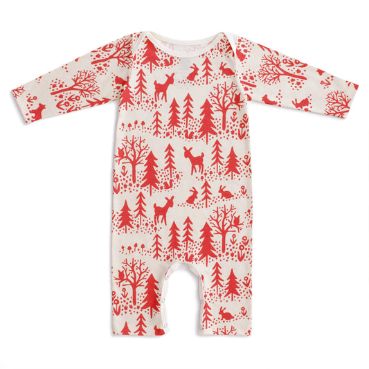 Long-Sleeve Romper - Winter Scenic Red