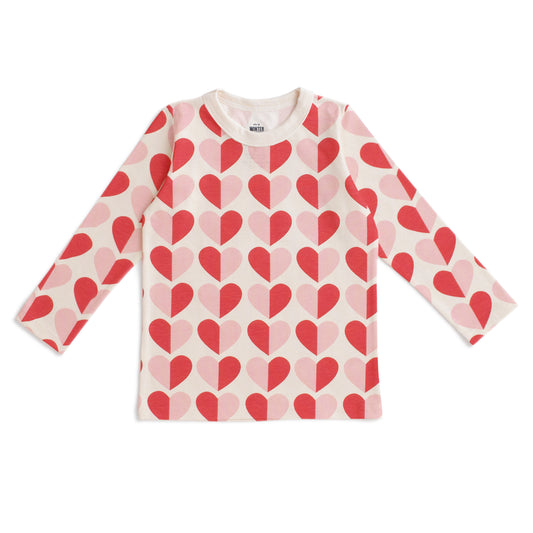 Long-Sleeve Tee - Hearts Red & Pink