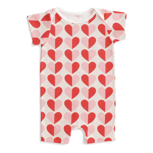 Summer Romper - Hearts Red & Pink